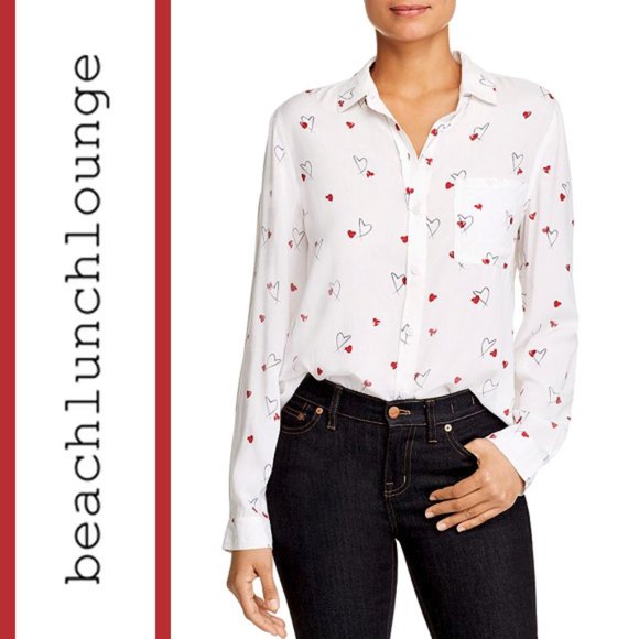 BeachLunchLounge | Romantic Hearts Printed Button Front Shirt - Picture 1 of 10